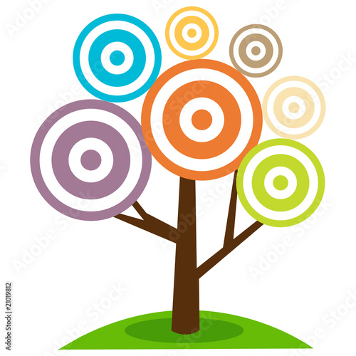 Abstract tree in blue, yellow, green, purple colors in vector