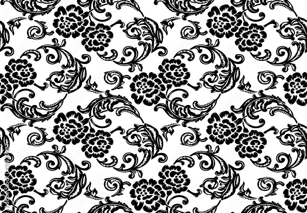 Vector illustration. Seamless leaf pattern with flower bud
