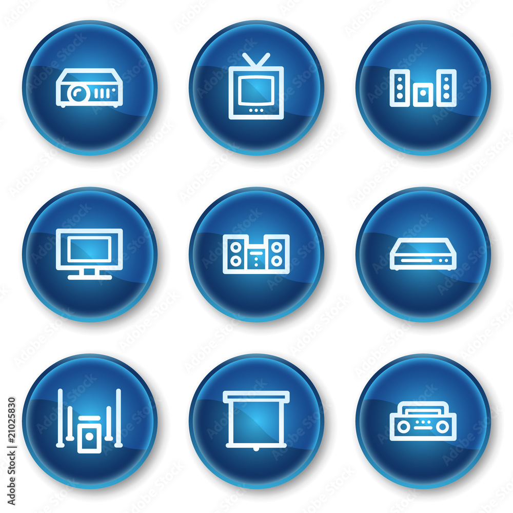 Audio video web icons, blue circle buttons Audio video web icons, blue circle buttons