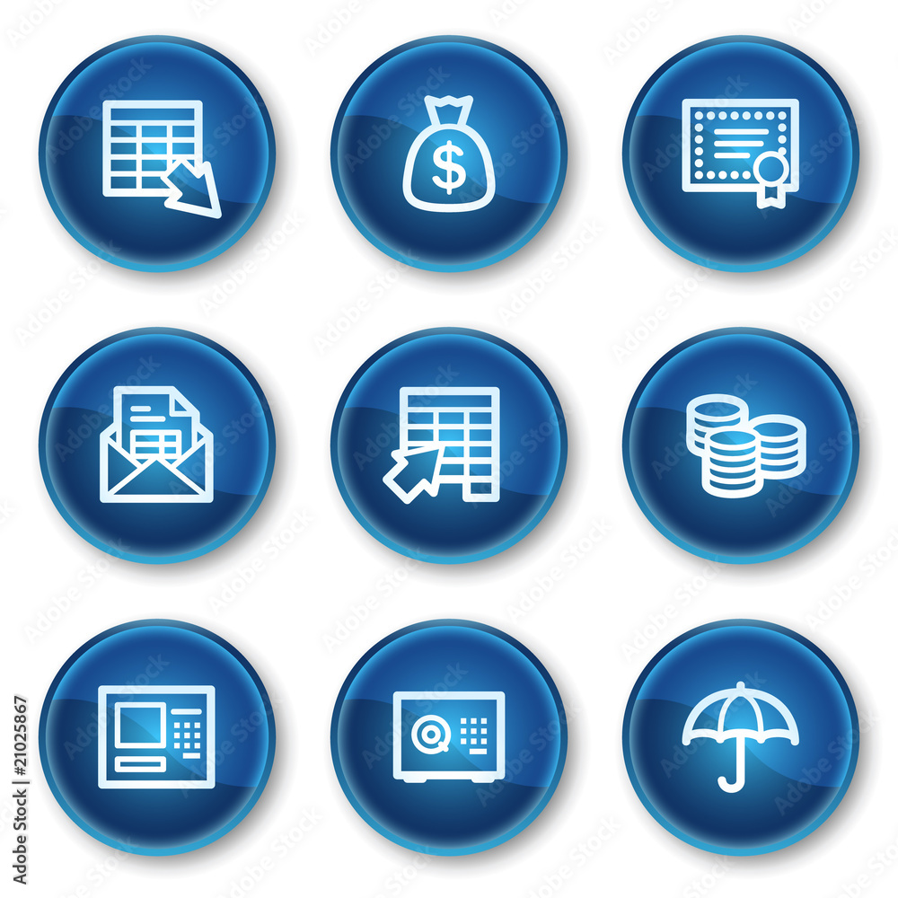 Banking web icons, blue circle buttons Banking web icons, blue circle buttons