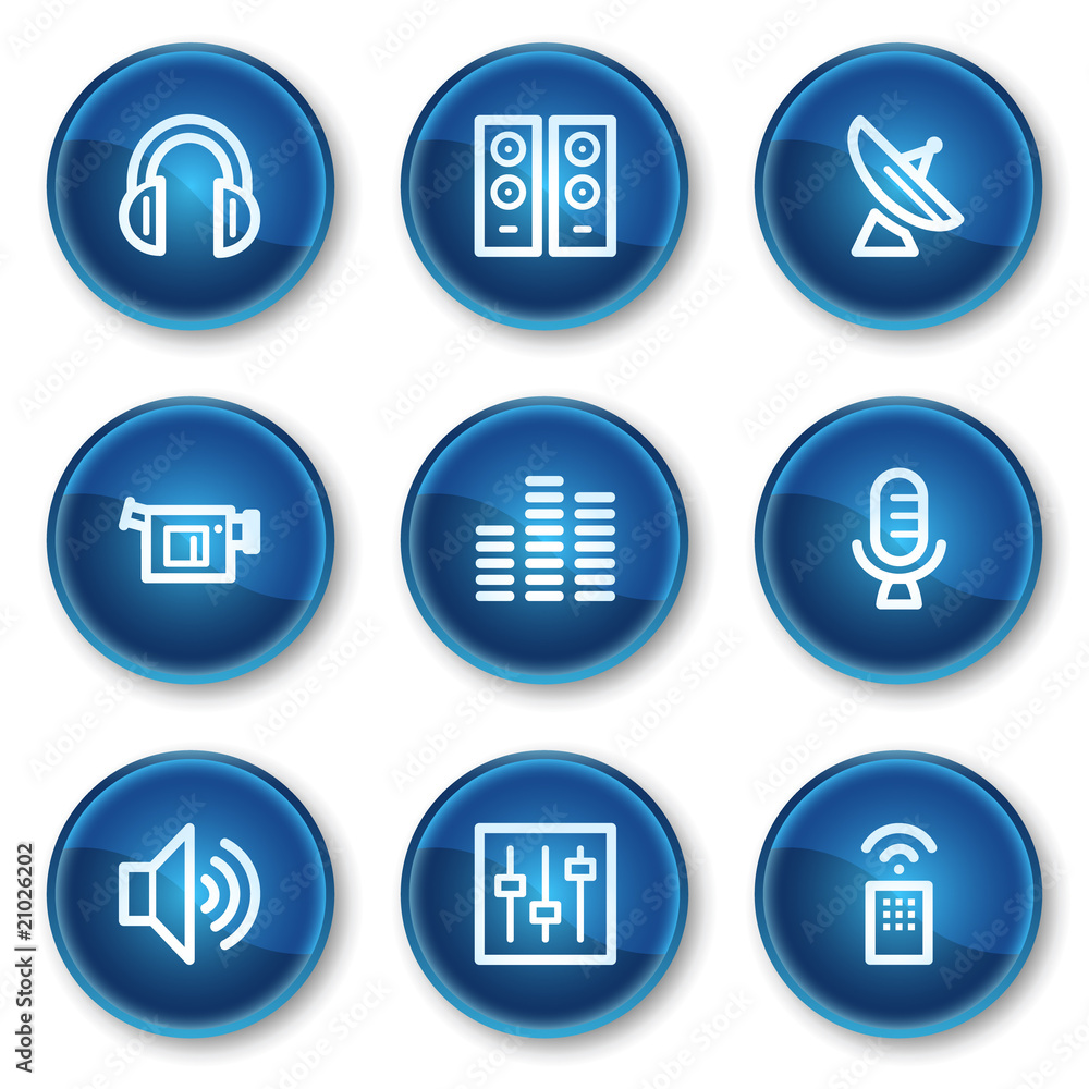 Media web icons, blue circle buttons Media web icons, blue circle buttons