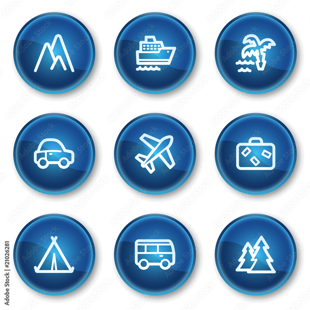 Travel web icons set 1, blue circle buttons Travel web icons set 1, blue circle buttons
