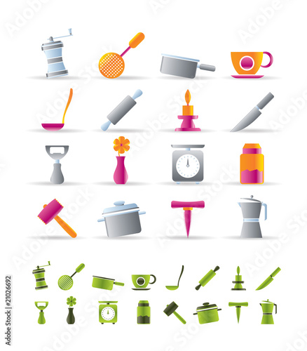 Kitchen and household tools icons - vector icon set