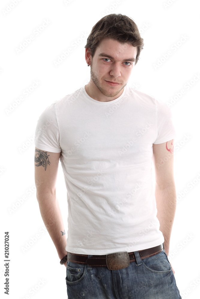 Young man white t-shirt Young man white t-shirt