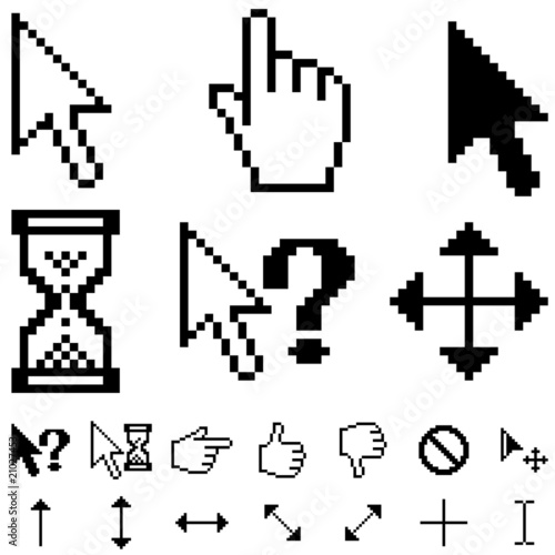 Standard pixel cursors vector set isolated on white.