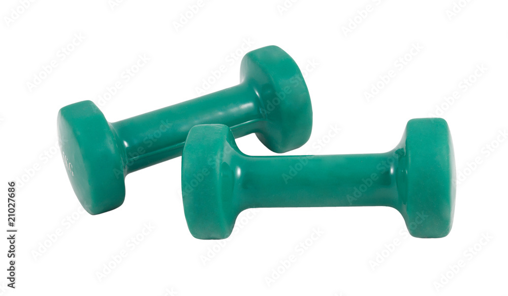 Green dumbbells isolated on a white Green dumbbells isolated on a white