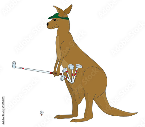 vector - kangaroo playing golf  isolated on background