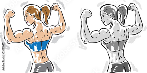 Woman flexing her muscles, showing how fit she is.