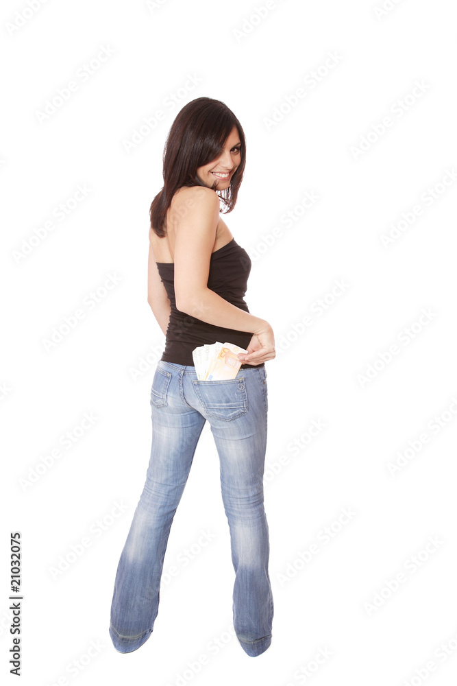 Happy woman with group of euro bills Isolated. Happy woman with group of euro bills Isolated.