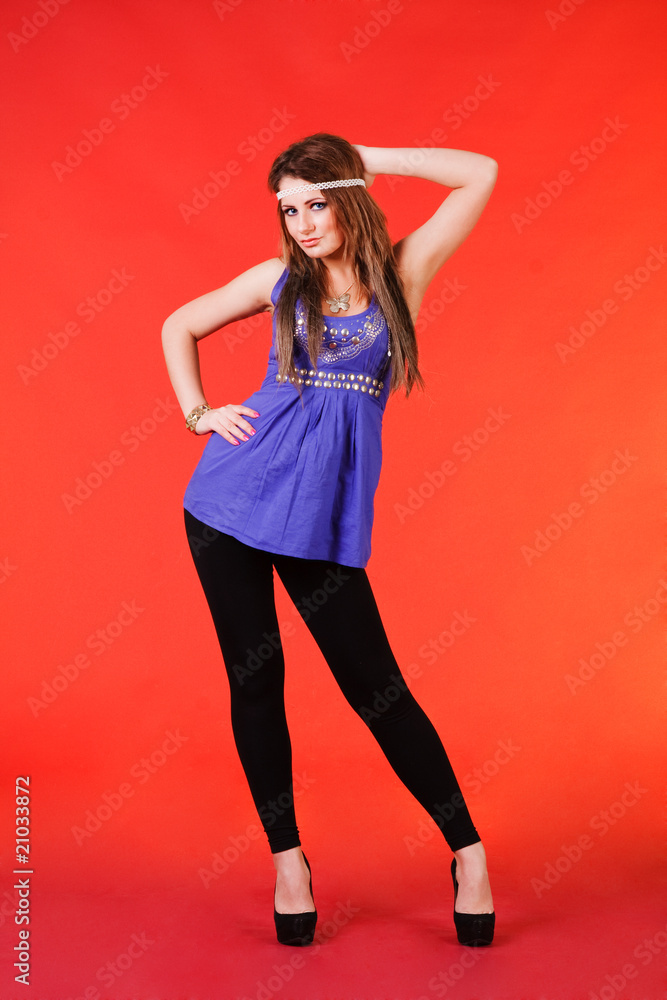 Beautiful young girl in blue dress