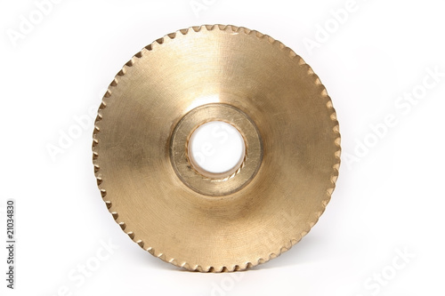 One bronze gear on a white background