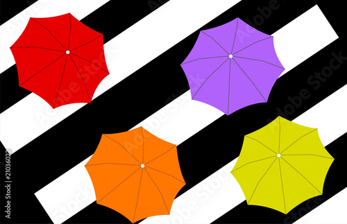 four umbrellas on stripes background
