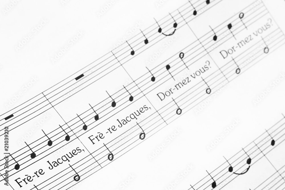 musical notes of melody Frère Jacques with selective focus musical notes of melody Frère Jacques with selective focus