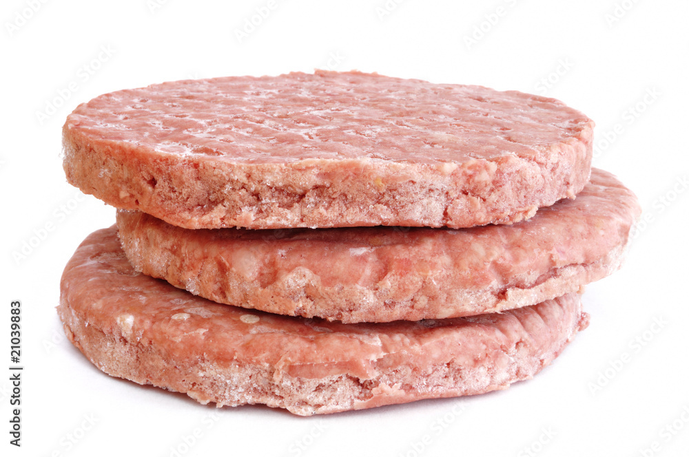 Three Frozen Hamburger Patties Three Frozen Hamburger Patties
