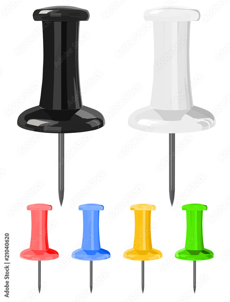 various pushpins on white background various pushpins on white background