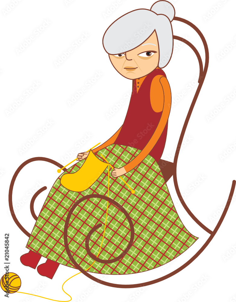 Old lady knitting Stock Vector | Adobe Stock