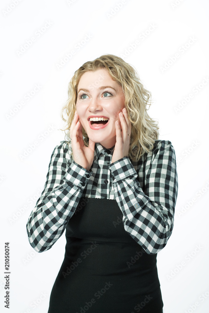 sincere smile of blond caucasian girl isolated on white sincere smile of blond caucasian girl isolated on white