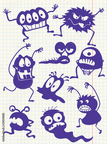 Silhouettes of doodle monsters-bacterium-aliens