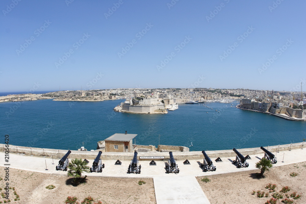 Grand harbour and cannons at Valletta, Malta