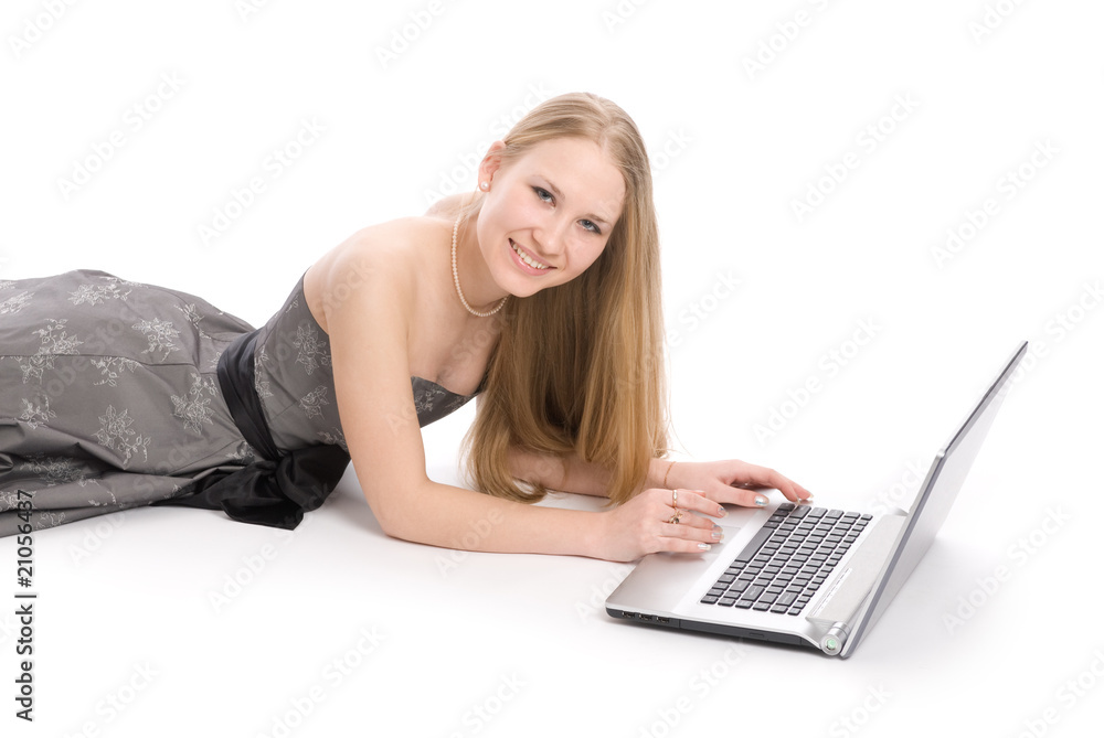 Beautiful smiley woman using a laptop computer Beautiful smiley woman using a laptop computer
