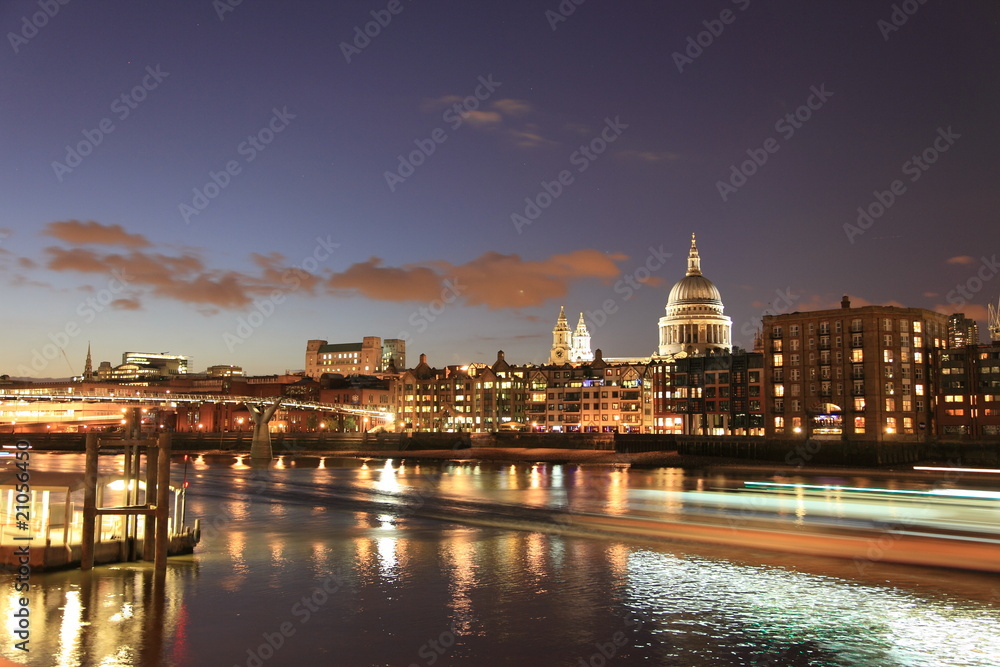 night lights on river Thames in London