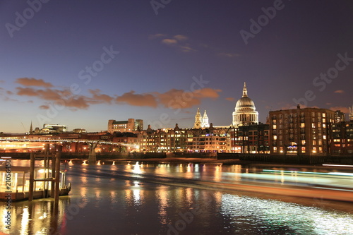 night lights on river Thames in London