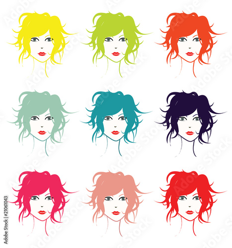 têtes de femme colorées avec visage photo