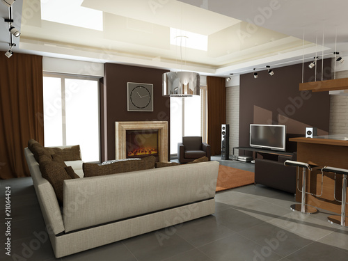 modern interior design  privat apartment 3d rendering 