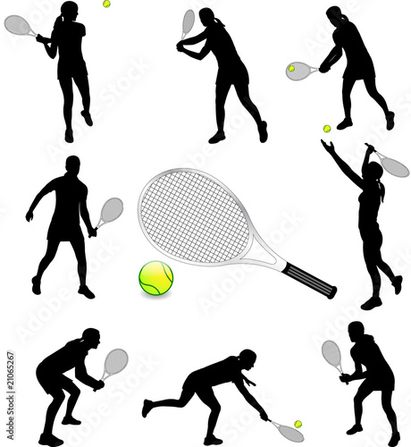 female tennis players silhouettes - vector