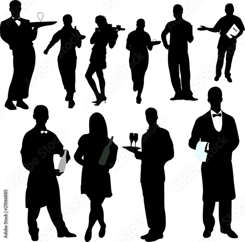 waiters and waitresses silhouette collection - vector