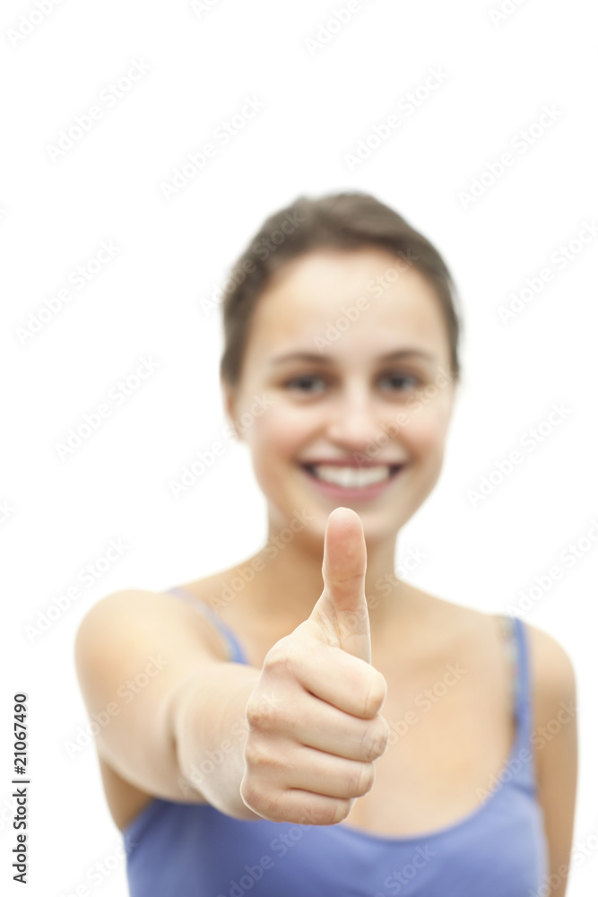 Goog luck - Young woman giving thumbs up Goog luck - Young woman giving thumbs up