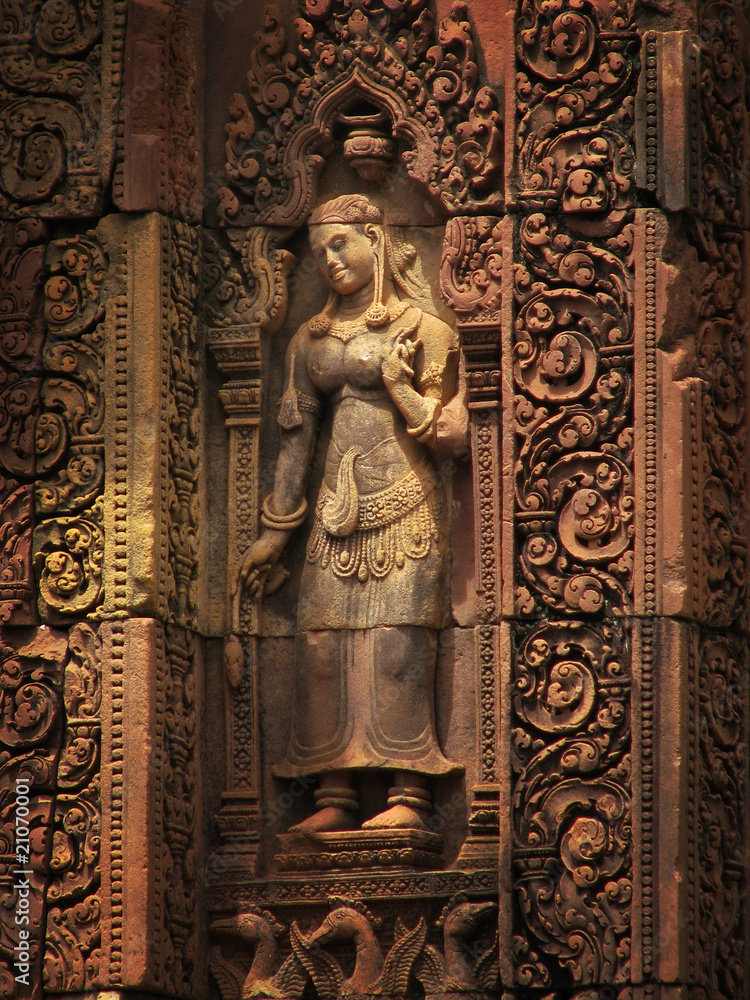 Beautiful carvings at Banteay Srei temple, in Angkor Wat