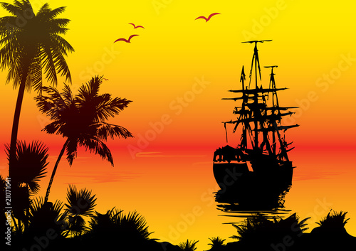 Flying Dutchman. Vector art-illustration.