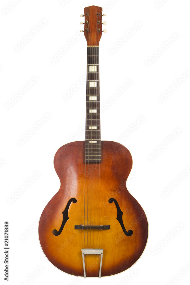 Fototapeta premium antique acoustic guitar isolated on white background