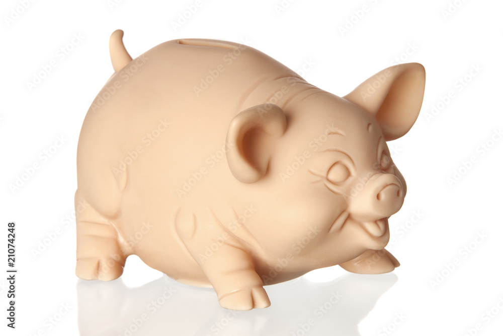 Piggy bank with reflection on the floor Piggy bank with reflection on the floor