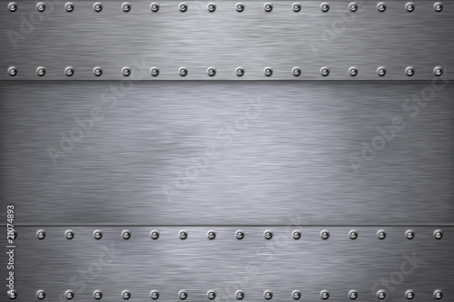 Billede på lærred Rivets in shiny grey steel background