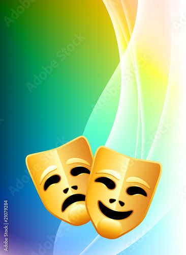 Comedy and Tragedy Masks on Abstract Color Background