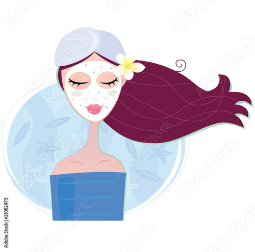 Spa woman with facial peeling mask. VECTOR