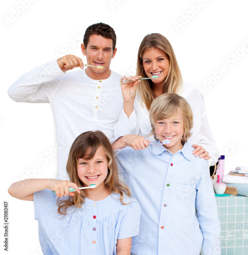 Merry family brushing their teeth #21083417