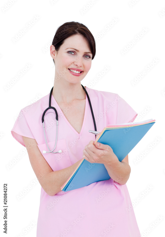 Portrait of a pretty nurse holding a stethoscope Portrait of a pretty nurse holding a stethoscope