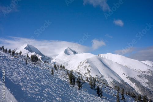 Alpine ski slope at winter Bulgaria