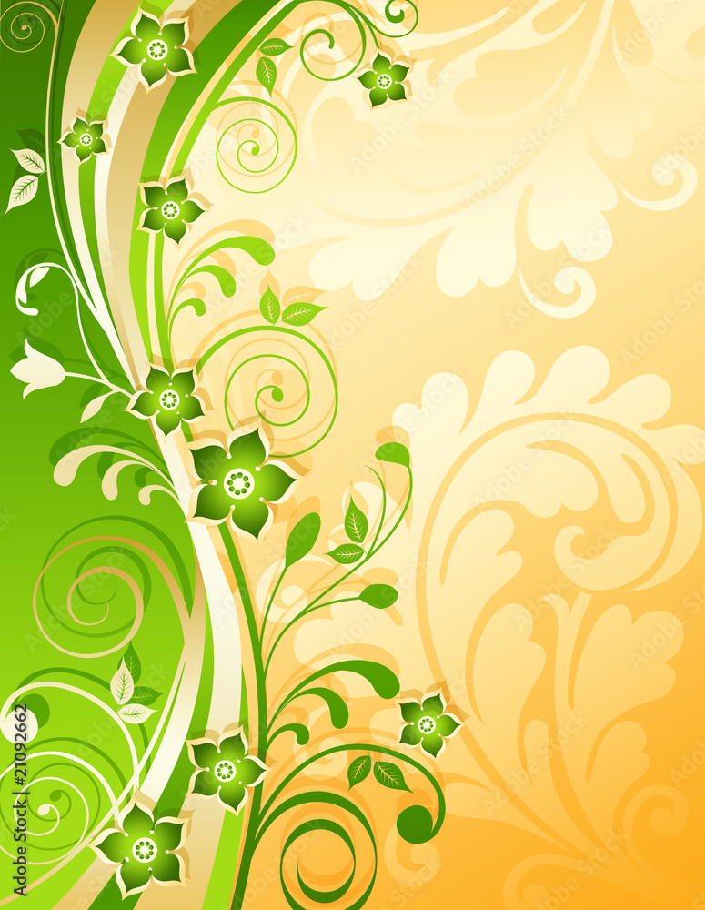 Gold and green floral background Stock Illustration | Adobe Stock