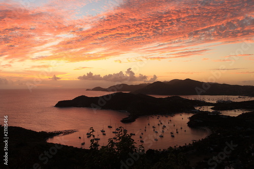 Sunset over famous English harbour  Antgiua in the Caribbean