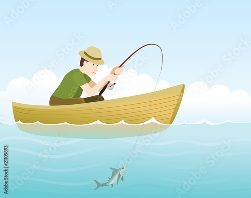 young fisherman catching a fish