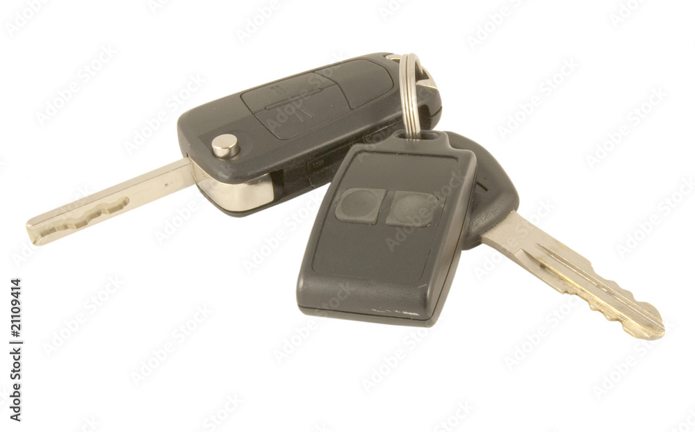 car keys and alarm fob isolated on white background car keys and alarm fob isolated on white background