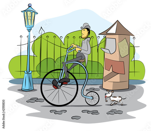Gentleman drive a retro bicycle