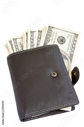 Leather wallet with dollars inside