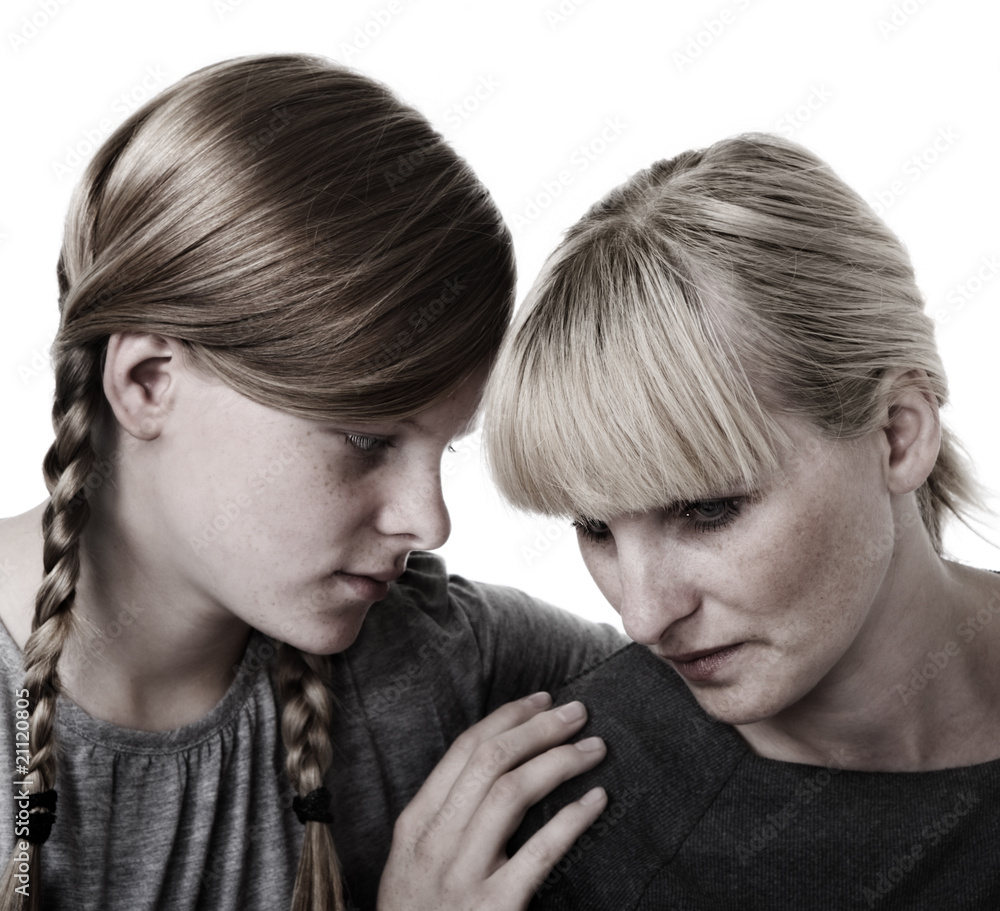 Daughter consoles mother Daughter consoles mother