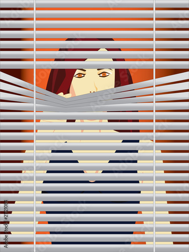 Woman behind blinds vector