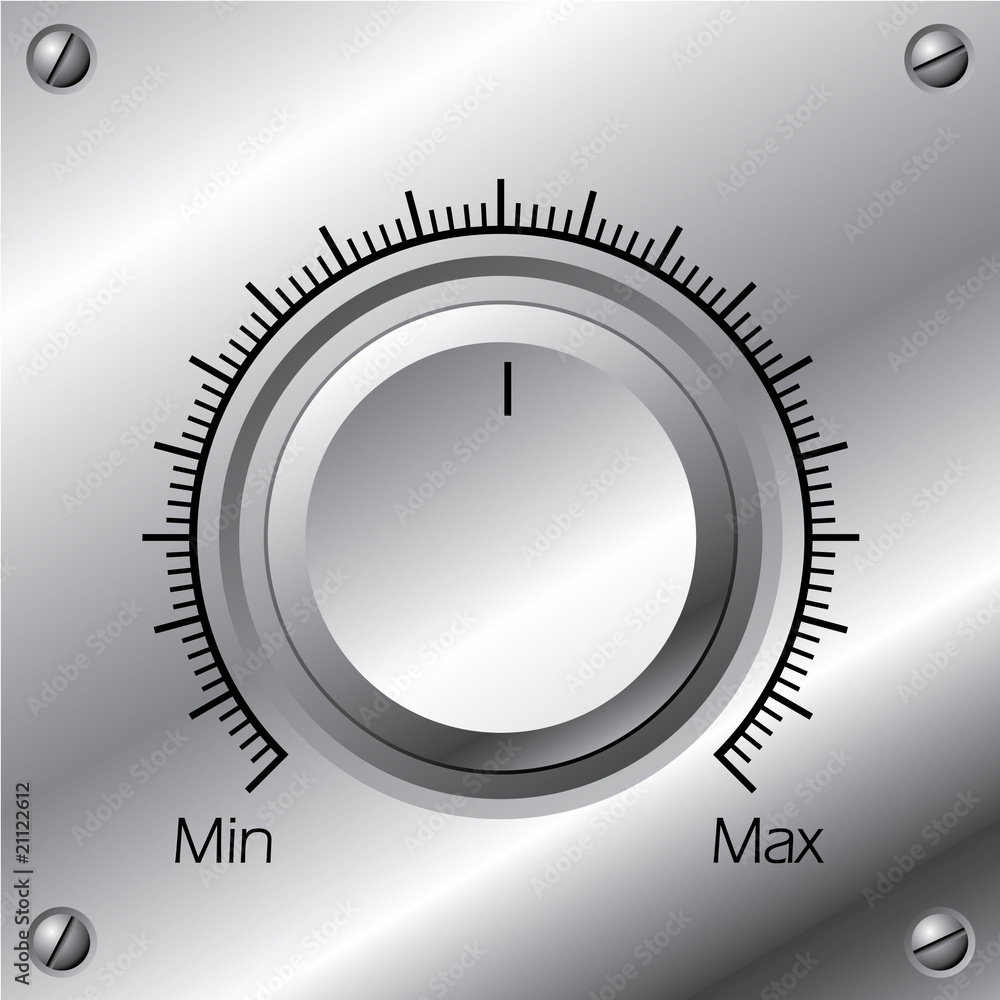 Volume knob with calibration on steel plate Volume knob with calibration on steel plate